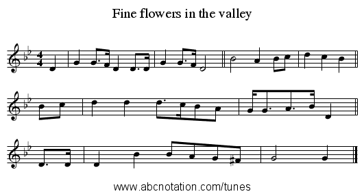 Fine flowers in the valley - staff notation