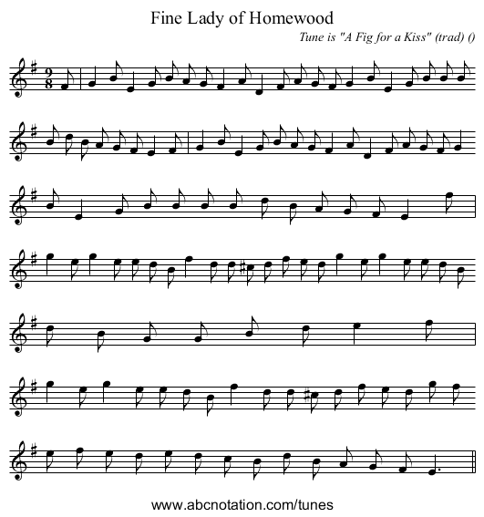 Fine Lady of Homewood - staff notation