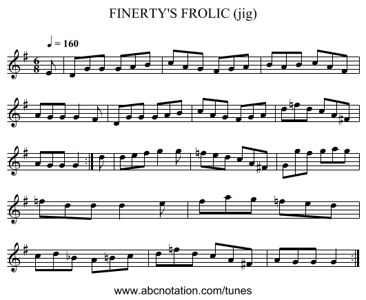 FINERTY'S FROLIC (jig) - staff notation