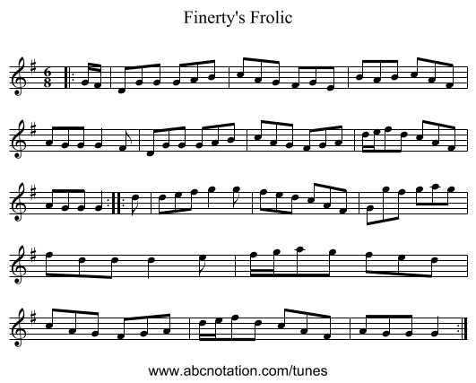 Finerty's Frolic - staff notation