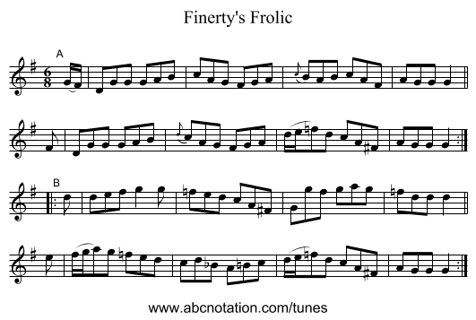 Finerty's Frolic - staff notation