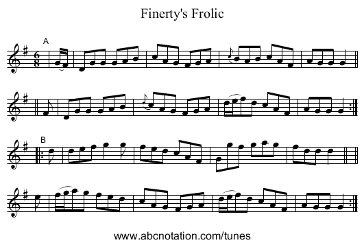 Finerty's Frolic - staff notation