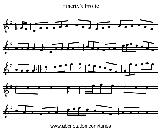 Finerty's Frolic - staff notation