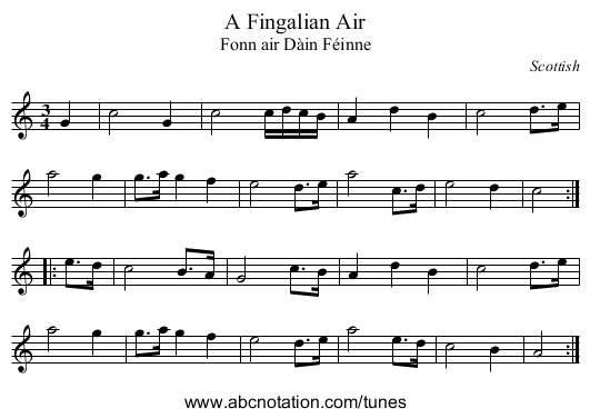 Fingalian Air, A - staff notation