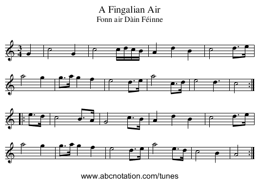 Fingalian Air, A - staff notation