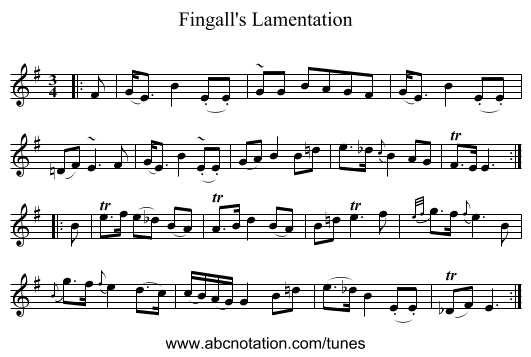 Fingall's Lamentation - staff notation