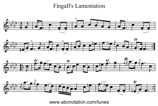 Fingall's Lamentation - staff notation