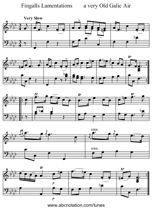 Fingalls Lamentations        a very Old Galic Air - staff notation