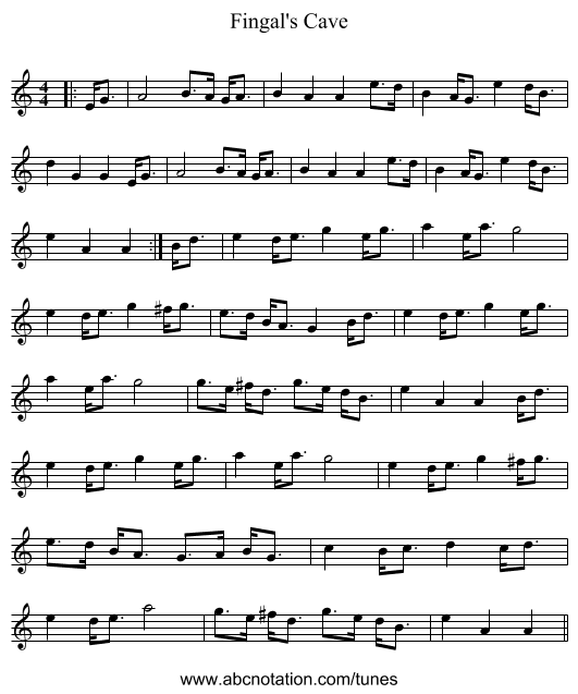 Fingal's Cave - staff notation