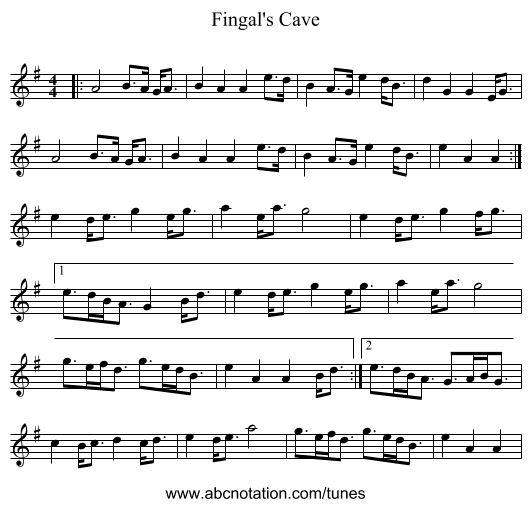 Fingal's Cave - staff notation