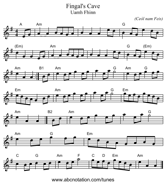Fingal's Cave - staff notation