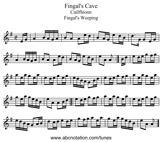 Fingal's Cave - staff notation