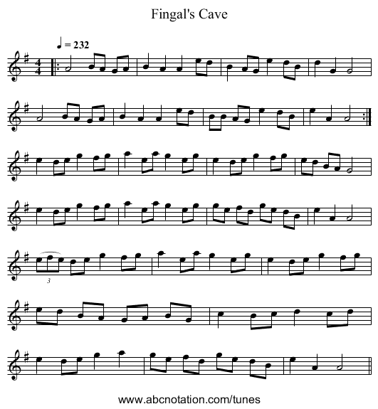 Fingal's Cave - staff notation