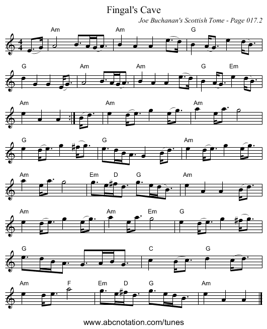 Fingal's Cave - staff notation