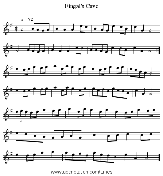 Fingal's Cave - staff notation