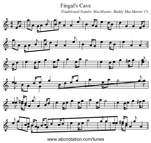 Fingal's Cave - staff notation