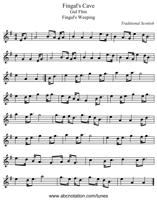 Fingal's Cave - staff notation