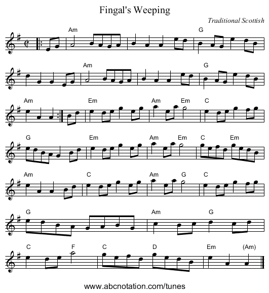 Fingal's Weeping - staff notation