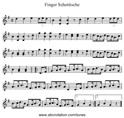 Finger Schottische - staff notation