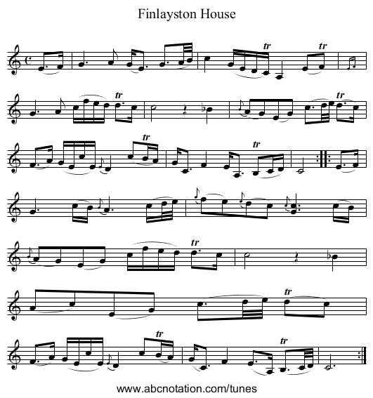 Finlayston House - staff notation