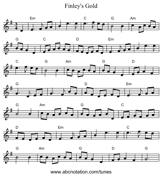 Finley's Gold - staff notation