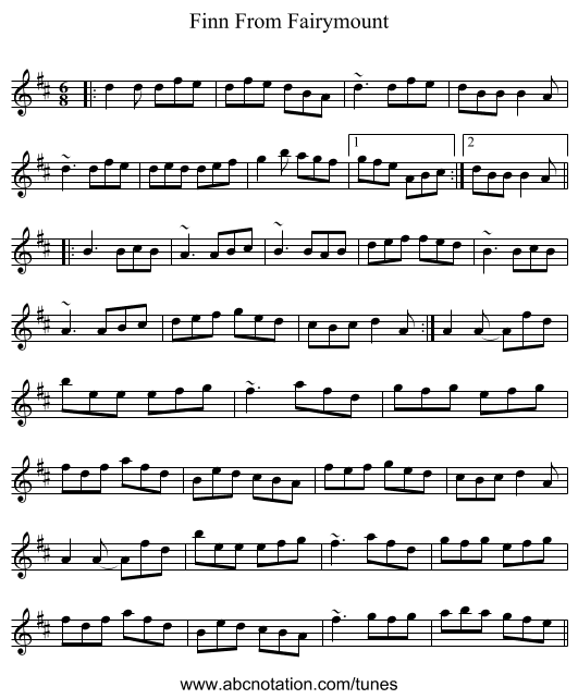Finn From Fairymount - staff notation