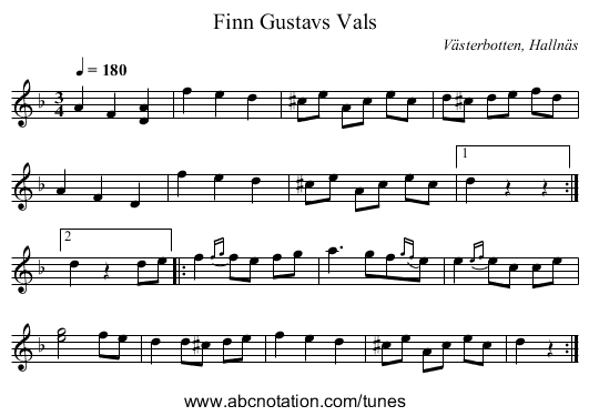 Finn Gustavs Vals - staff notation