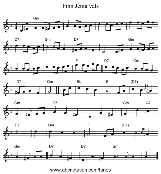 Finn Jenta vals - staff notation