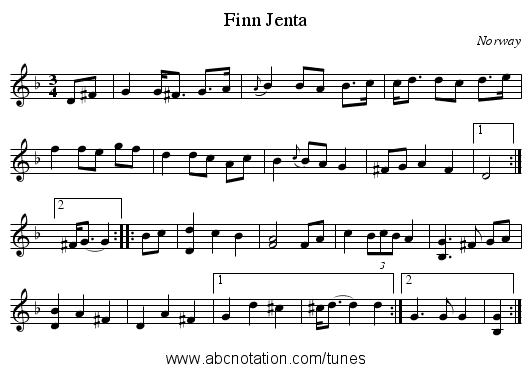 Finn Jenta - staff notation