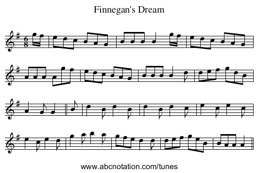 Finnegan's Dream - staff notation