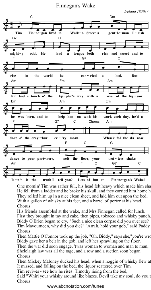 Finnegan's Wake - staff notation
