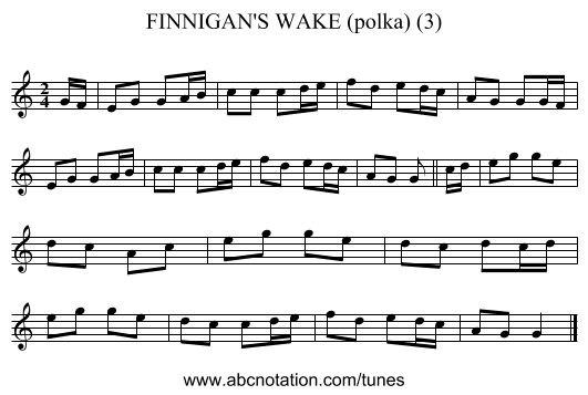 FINNIGAN'S WAKE (polka) (3) - staff notation