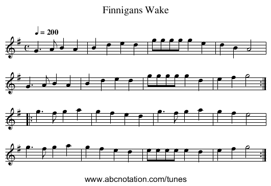 Finnigans Wake - staff notation