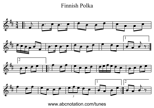 Finnish Polka - staff notation