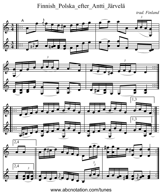 Finnish_Polska_efter_Antti_J&auml;rvel&auml; - staff notation