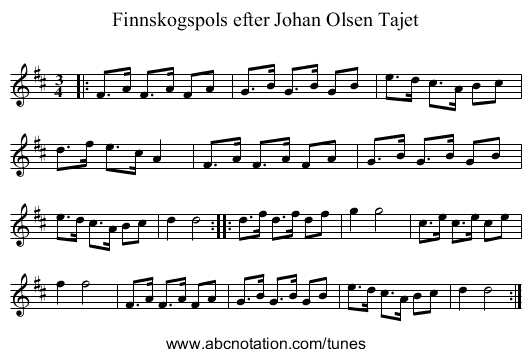 Finnskogspols efter Johan Olsen Tajet - staff notation