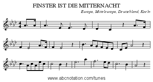 FINSTER IST DIE MITTERNACHT - staff notation