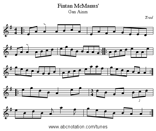 Fintan McManus' - staff notation