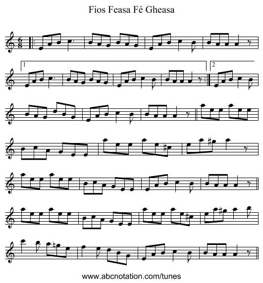 Fios Feasa Fé Gheasa - staff notation