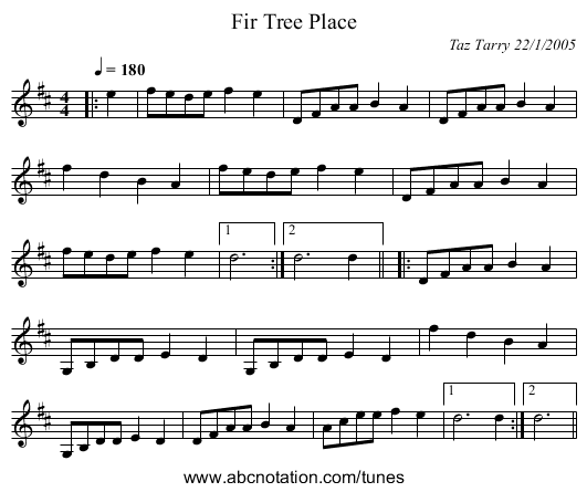 Fir Tree Place - staff notation