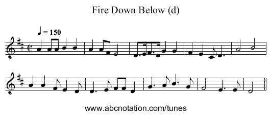 Fire Down Below (d) - staff notation
