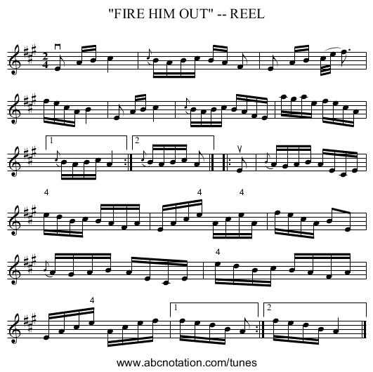 FIRE HIM OUT -- REEL - staff notation