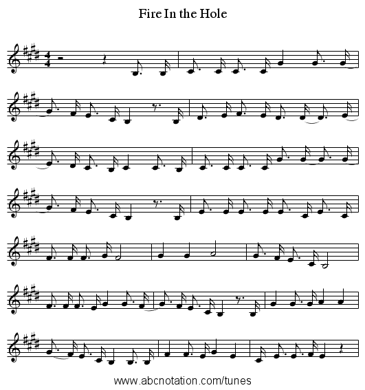 Fire In the Hole - staff notation