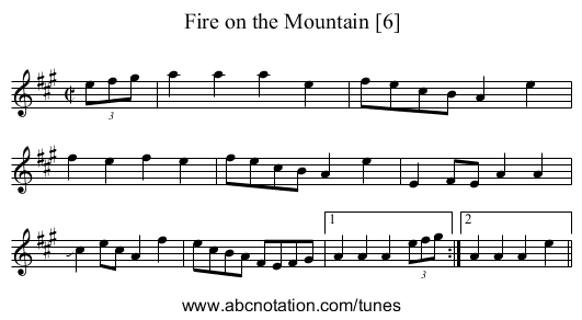 Fire on the Mountain [6] - staff notation