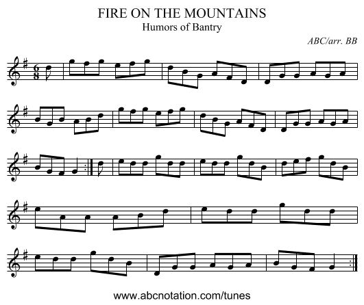 FIRE ON THE MOUNTAINS - staff notation