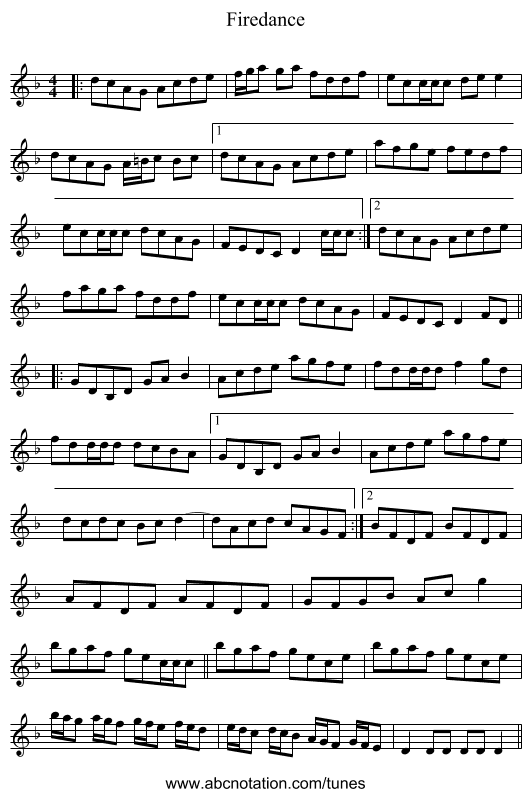 Firedance - staff notation