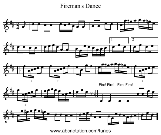Fireman's Dance - staff notation