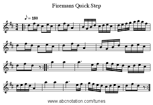 Firemans Quick Step - staff notation