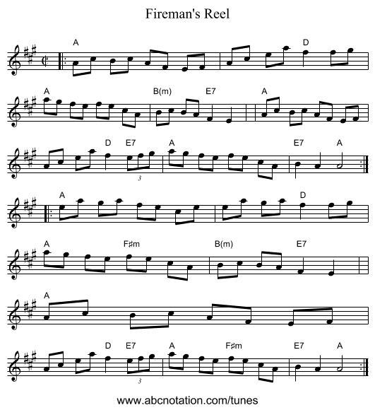 Fireman's Reel - staff notation