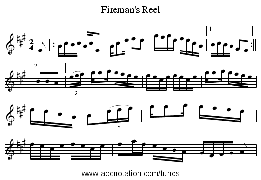 Fireman's Reel - staff notation